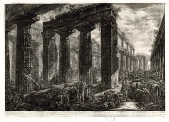 Compare the First State of This Representation with the View of the Temple from a Slightly Higher Position, with Different Figures and an Empty Banner, Signed Only at the Bottom Right. Ficacci, L. Giovanni Battista Piranesi. The Complete